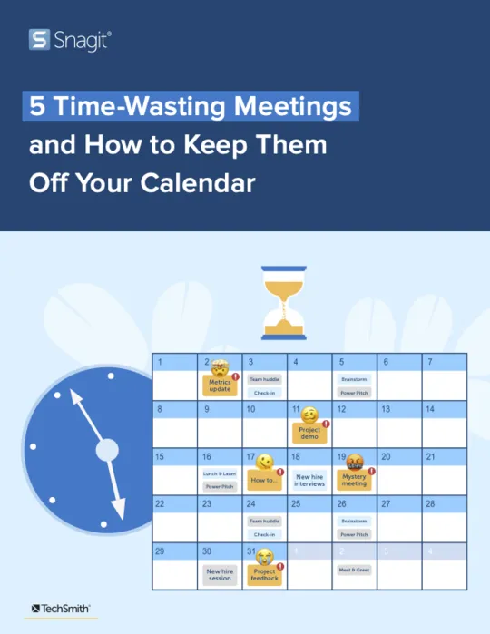 Calendar and clock with title 5 time wasting meetings and how to get them off your calendar