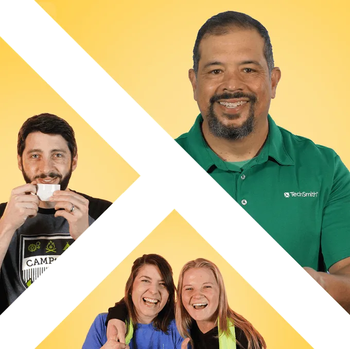 techsmith logo with images of employees in the triangles
