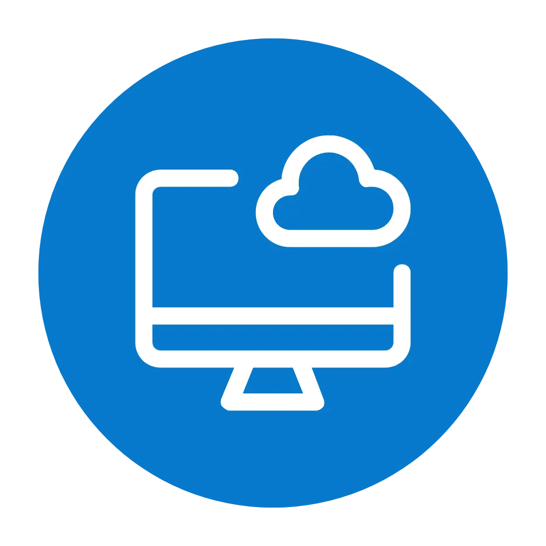 computer and cloud on blue circle