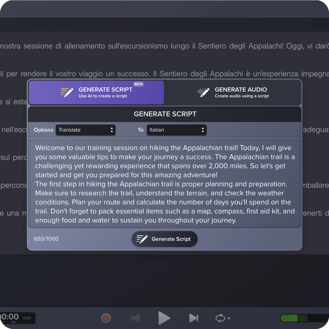 Audiate generative ai translating text