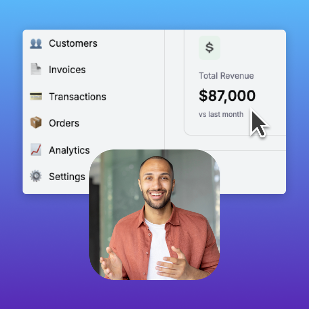 Video tutorial explaining how to navigate a financial dashboard, highlighting total revenue and various menu options.